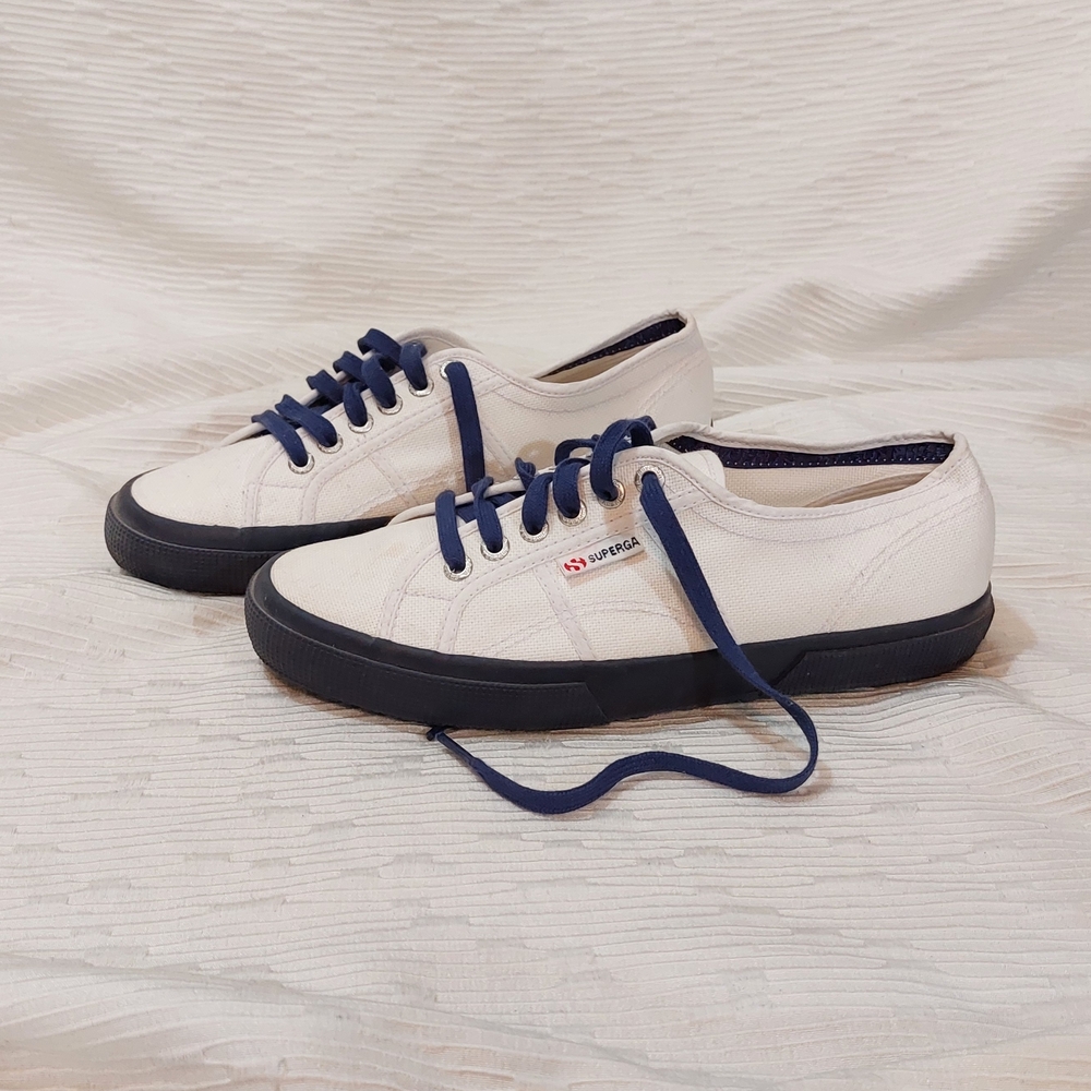 Superga White Sneakers with Navy Laces